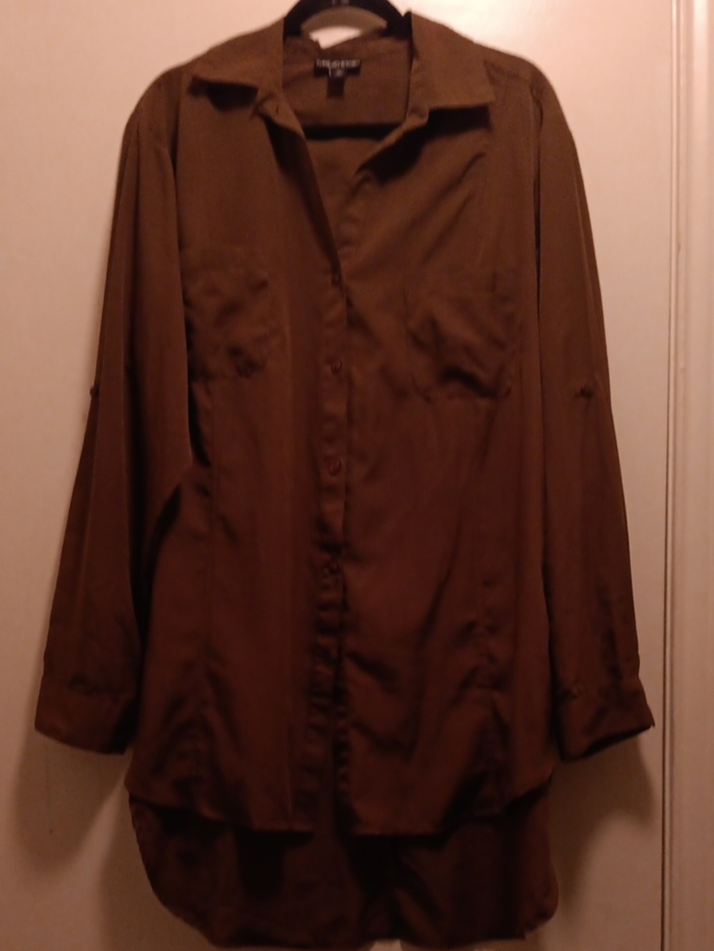 Long Sleeve Brown Button-Front Shirt